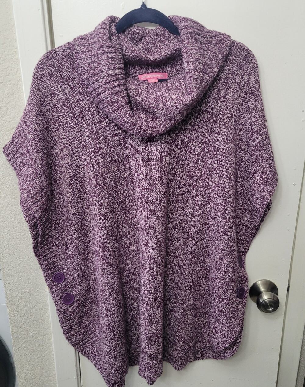 Women Within Plus Size 1X 22/24 Purple Marled Knit Cowl Neck Poncho Sweater
